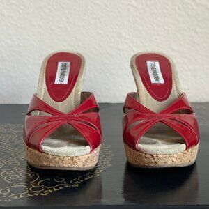 STEVE MADDEN Red Patent Leather Sandals with Cork Wedge Size 8